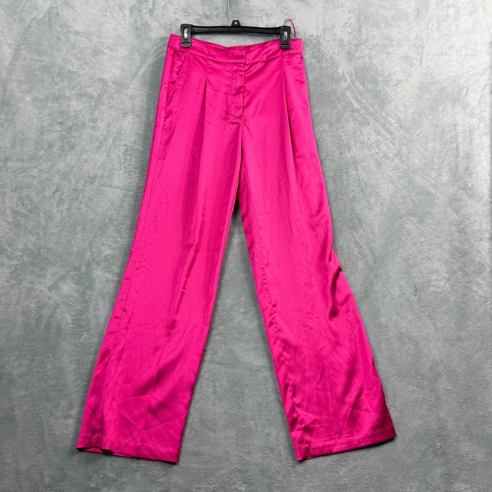 Lucy Paris Women M Pink Satin Straight Pants Pleated High Rise Barbiecore Y2K